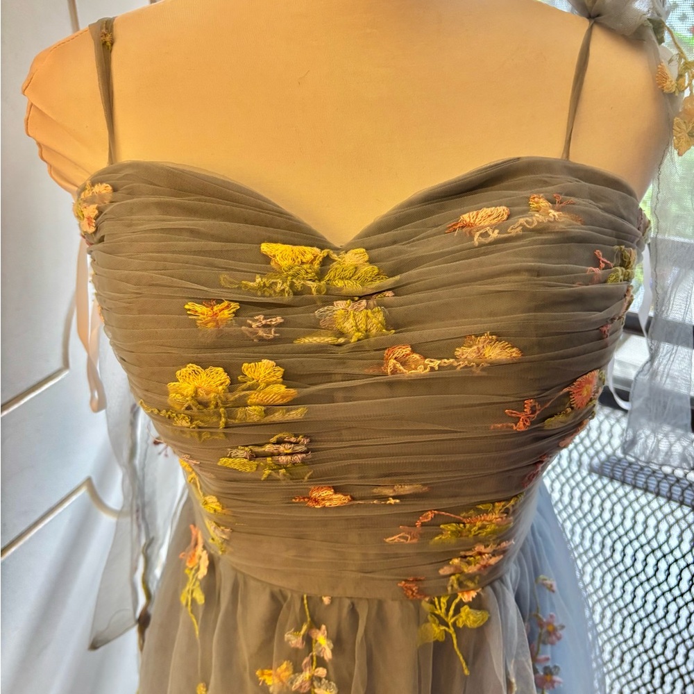 Floral Embroidered Blue Dress - Picture 8 of 11